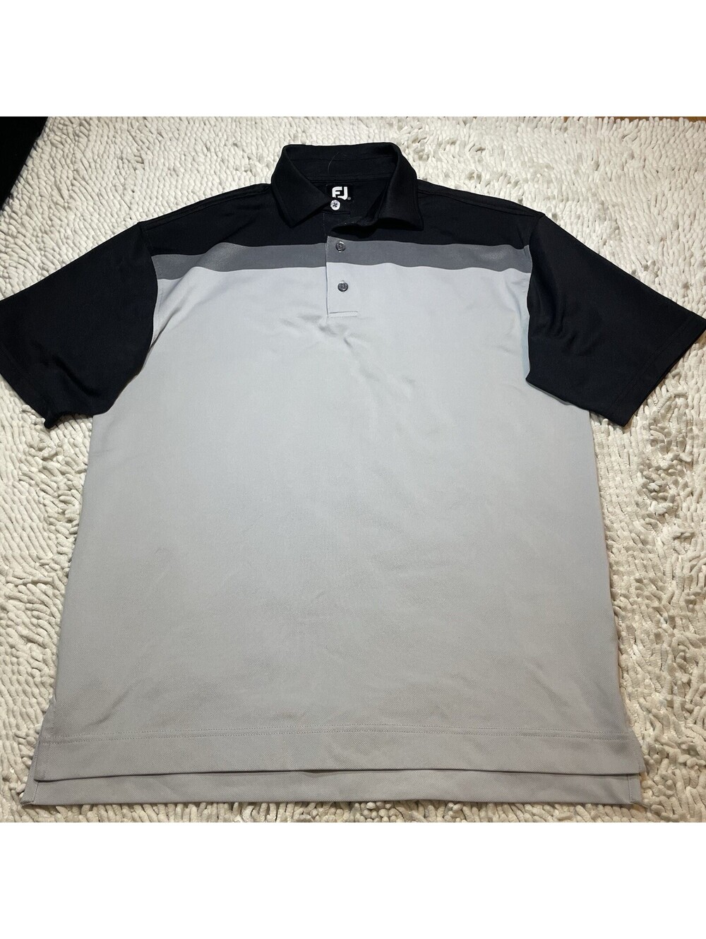 Footjoy Polo Shirt Mens Medium Gray Black Performance Stretch Golf
